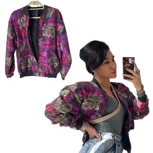 Vintage Pink & Purple Silk Bomber Jacket